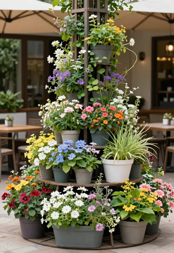 10 Planters With Trellis Ideas for Small Patios and Vertical Gardens 9. Tiered Planters with Climbing Trellis 0