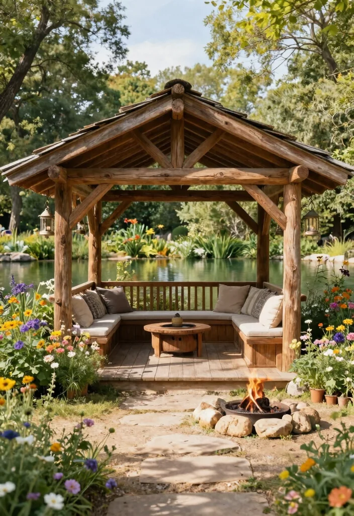 10 Pond Gazebo Ideas for Peaceful Garden Views 1. Rustic Wooden Gazebo 0
