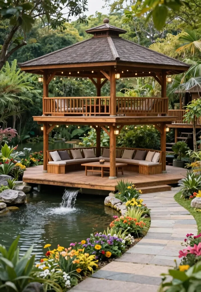 10 Pond Gazebo Ideas for Peaceful Garden Views 3. Multi Level Gazebo 0