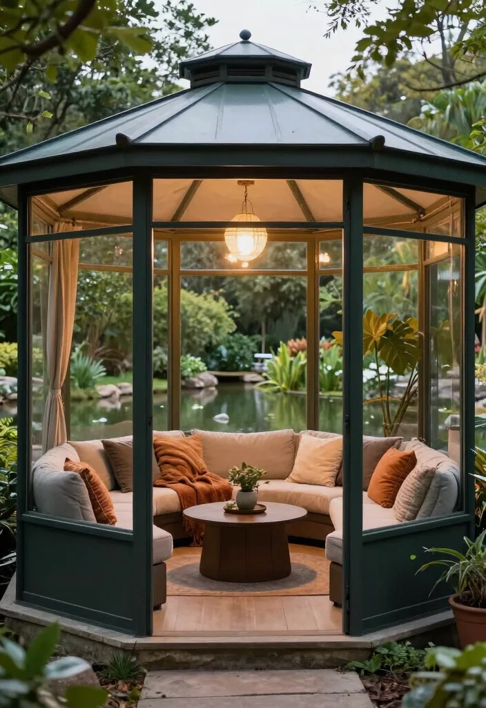 10 Pond Gazebo Ideas for Peaceful Garden Views 5. Enclosed Gazebo 0