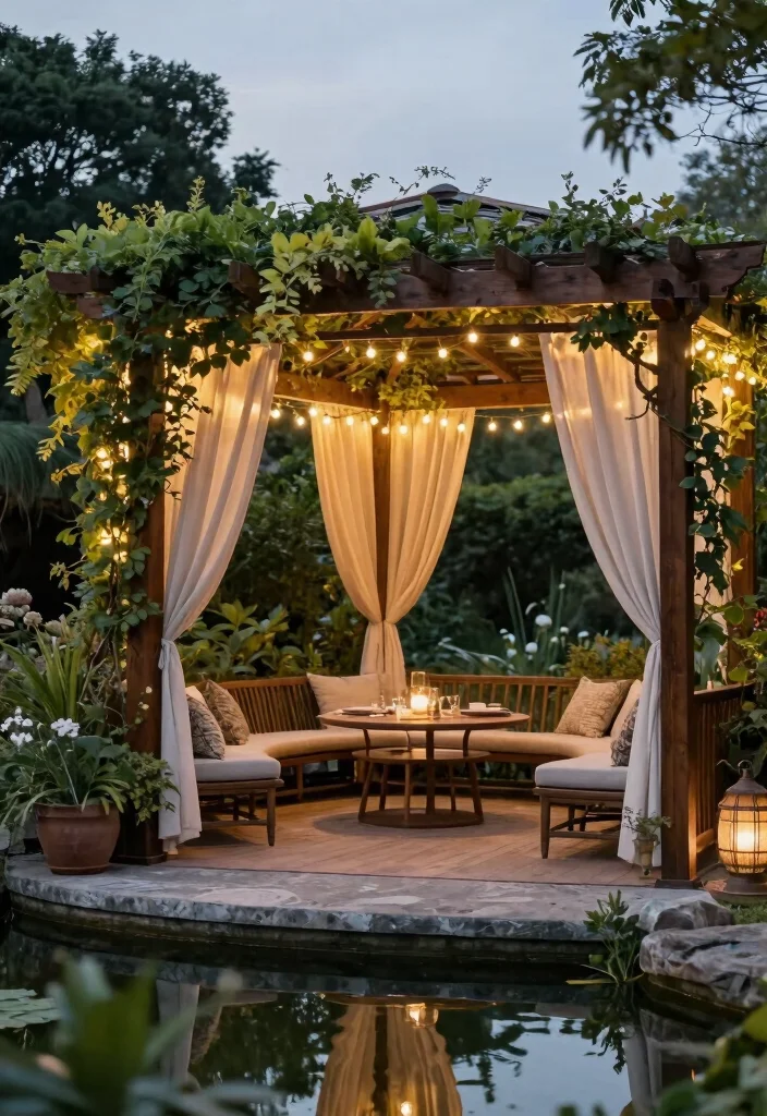 10 Pond Gazebo Ideas for Peaceful Garden Views 6. Pergola Gazebo Hybrid 0