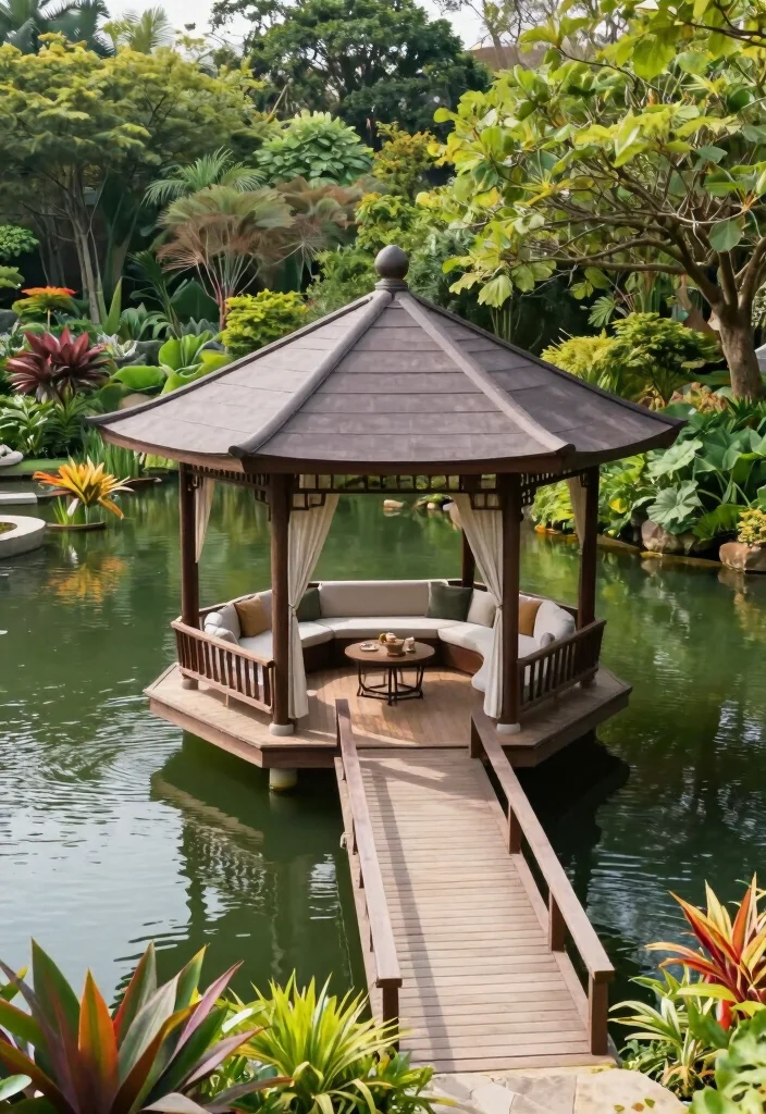 10 Pond Gazebo Ideas for Peaceful Garden Views 7. Floating Gazebo 0