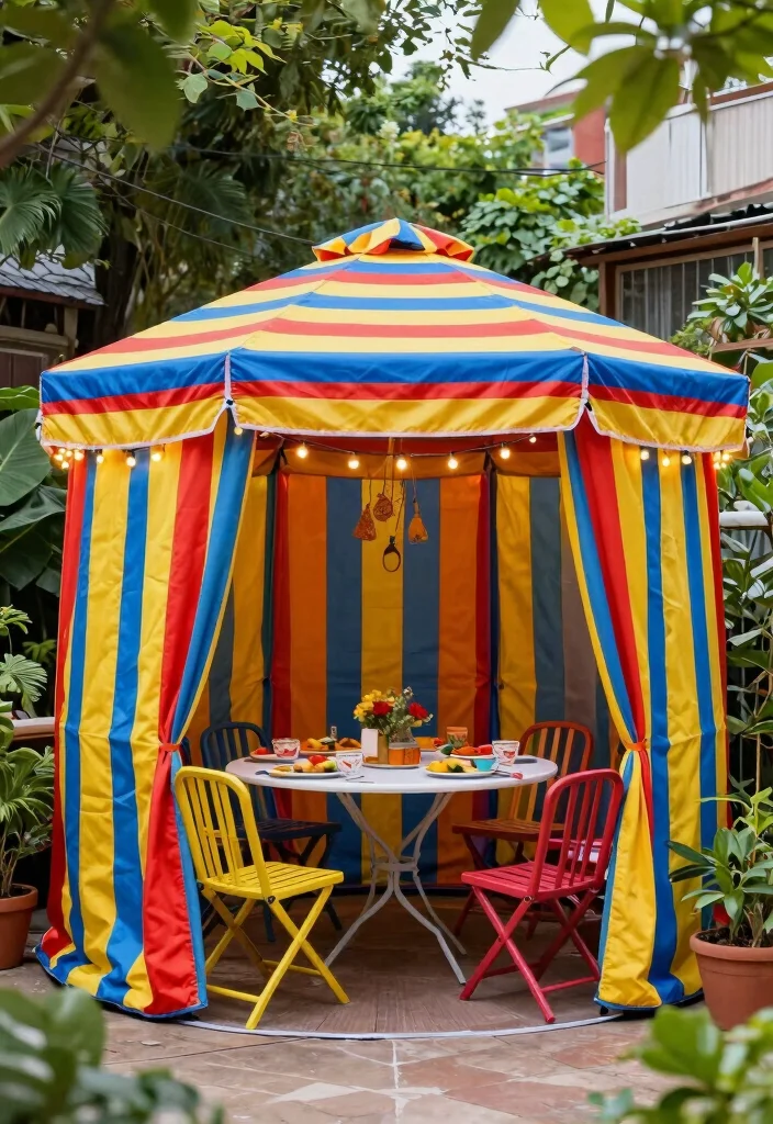 10 Pop Up Gazebo Ideas for Flexible Backyard Shade 2. Bright and Bold Stripes 0