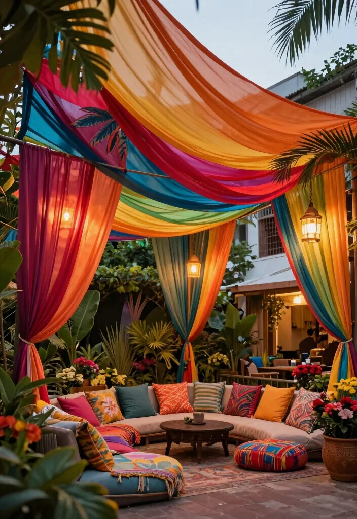 10 Pop Up Gazebo Ideas for Flexible Backyard Shade 6. Colorful Canopy with Drapes 0