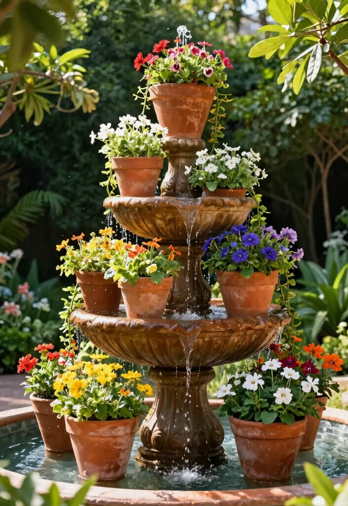 10 Pot Fountain Ideas for Easy DIY Water Features 1. Tiered Terracotta Delight 0