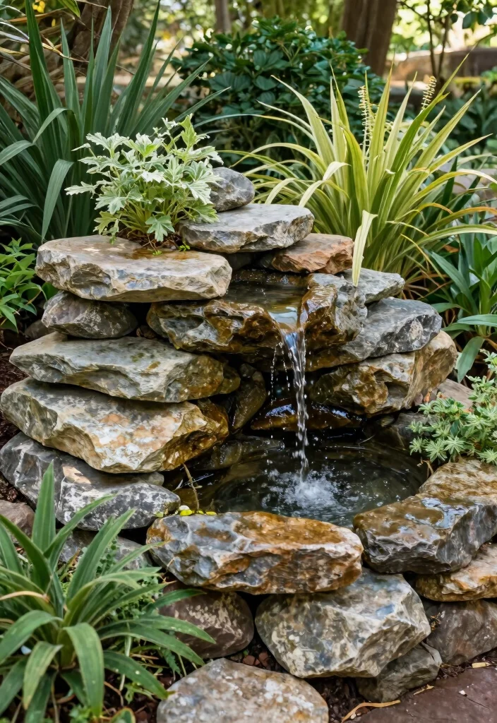 10 Pot Fountain Ideas for Easy DIY Water Features 5. Rustic Stone Fountain 0