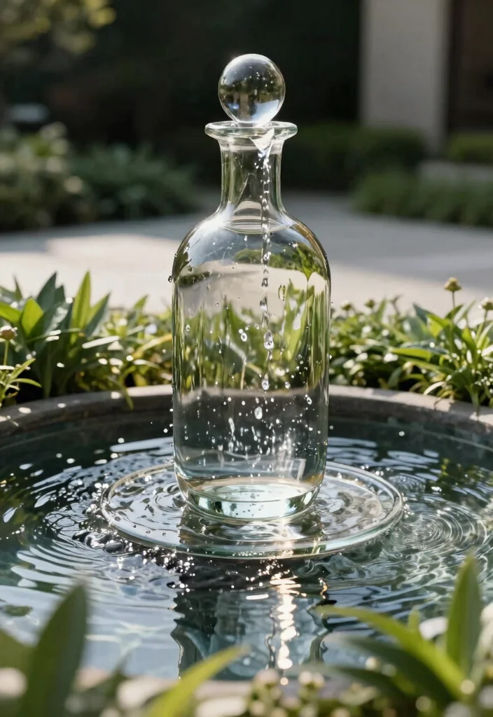 10 Pot Fountain Ideas for Easy DIY Water Features 8. Elegant Glass Bottle Fountain 0