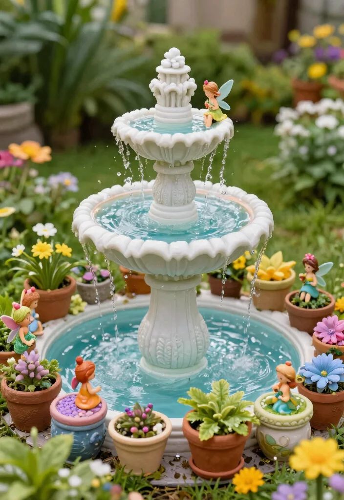 10 Pot Fountain Ideas for Easy DIY Water Features 9. Playful Fairy Garden Fountain 0