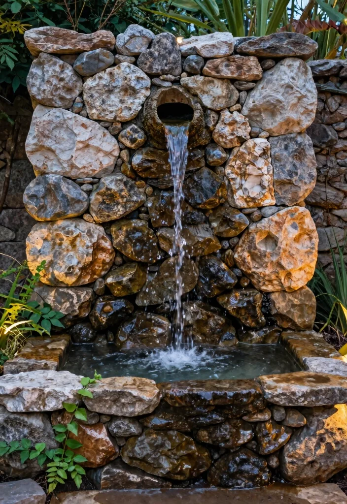 10 Rock Fountain Ideas for Natural Garden Water Features 2. Rustic Stone Wall Fountain 0