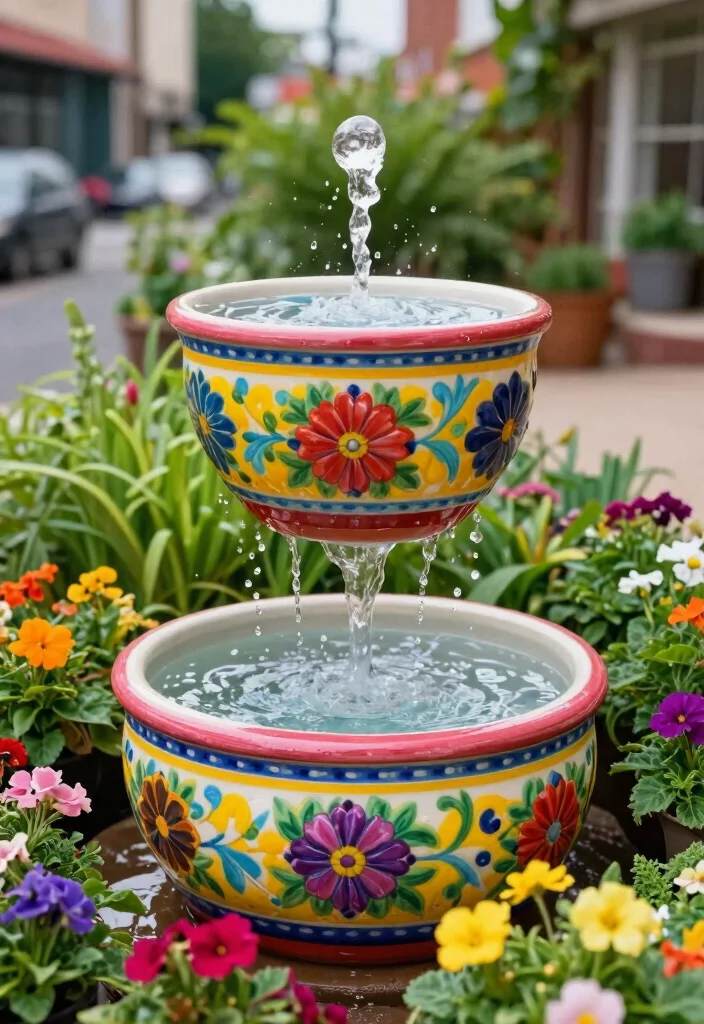 10 Rock Fountain Ideas for Natural Garden Water Features 5. Ceramic Pot Fountain 0
