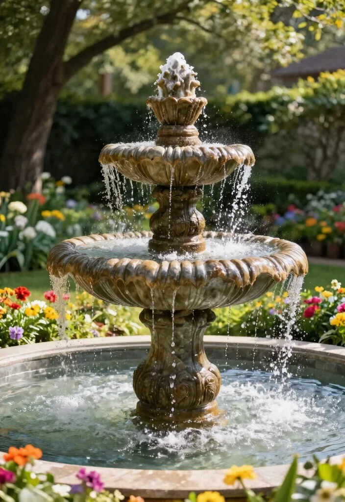 10 Rock Fountain Ideas for Natural Garden Water Features 7. Tiered Stone Fountain 0