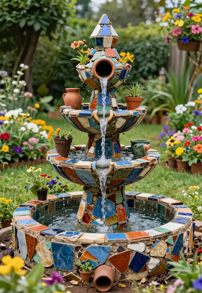 10 Rock Fountain Ideas for Natural Garden Water Features 9. Recycled Material Fountain 0