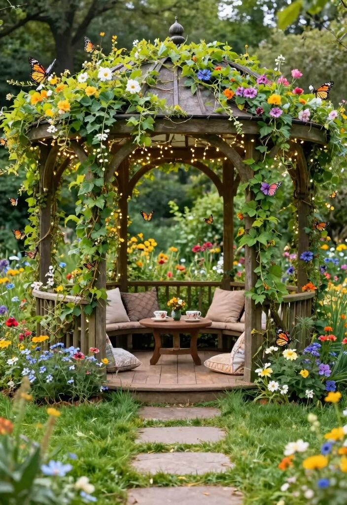 10 Round Gazebo Ideas for Balanced Garden Layouts 1. Whimsical Garden Retreat 0