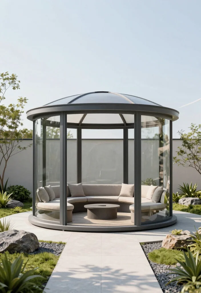 10 Round Gazebo Ideas for Balanced Garden Layouts 2. Minimalist Modern 0
