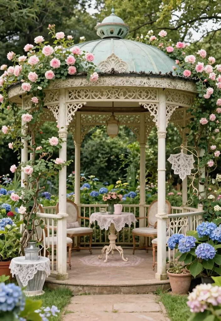 10 Round Gazebo Ideas for Balanced Garden Layouts 8. Vintage Elegance 0