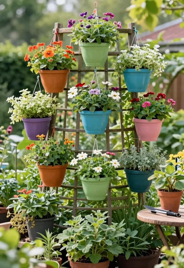 10 Round Trellis Ideas for Soft Garden Shapes and Climbing Plants 10. Round Trellis with Hanging Planters 0