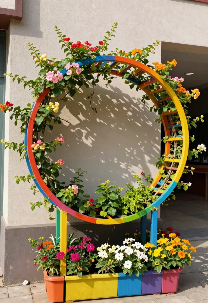 10 Round Trellis Ideas for Soft Garden Shapes and Climbing Plants 5. Painted Circular Trellis 0
