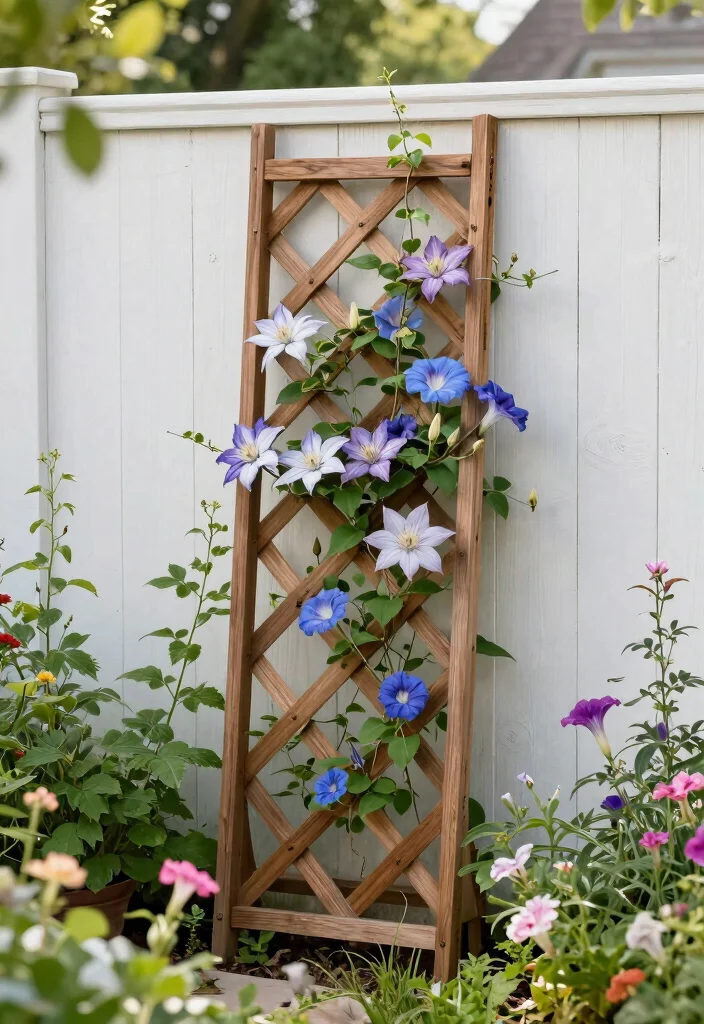 10 Wall Trellis Ideas for Climbing Flowers in Small Gardens 1. Classic Wooden Lattice Trellis 0