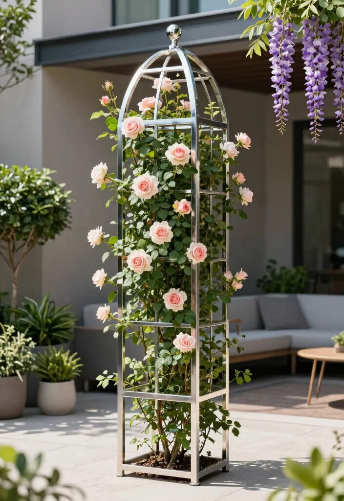 10 Wall Trellis Ideas for Climbing Flowers in Small Gardens 2. Metal Frame Trellis 0