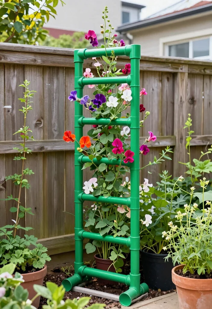 10 Wall Trellis Ideas for Climbing Flowers in Small Gardens 3. DIY PVC Pipe Trellis 0