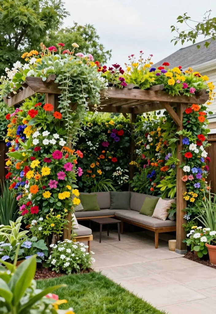 12 Backyard Pergola Patio Ideas With Gazebo Style Design 10. Pergola Surrounded by Vertical Gardens 0