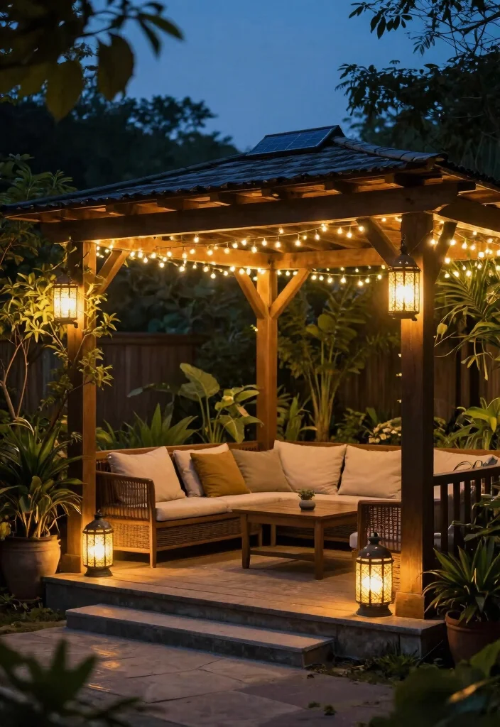 12 Backyard Pergola Patio Ideas With Gazebo Style Design 6. Pergola with Solar Lighting 0