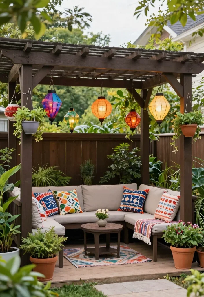 12 Backyard Pergola Patio Ideas With Gazebo Style Design 7. Pergola with Hanging Decor 0