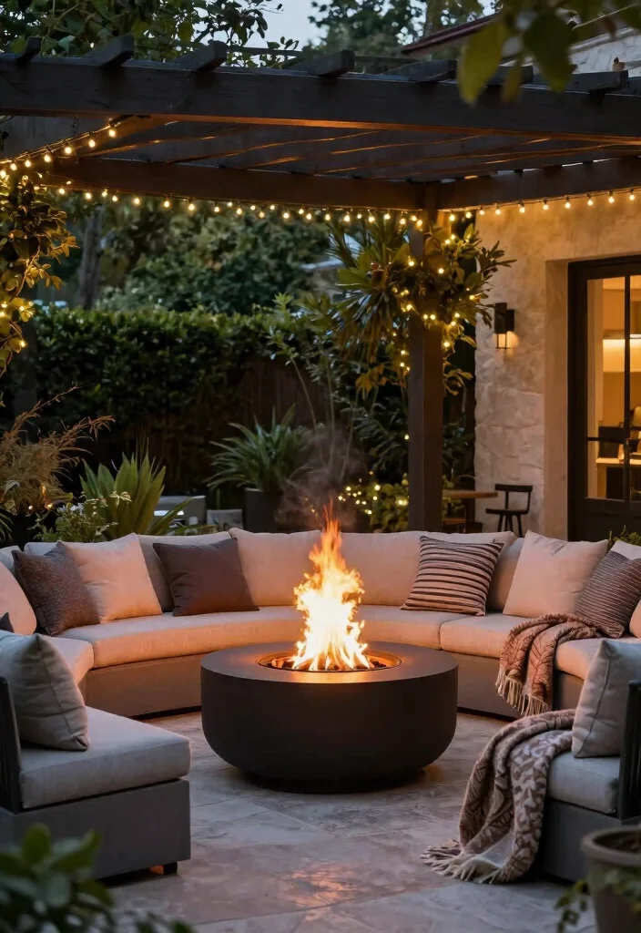 12 Backyard Pergola Patio Ideas With Gazebo Style Design 8. Pergola with Fire Pit Area 0