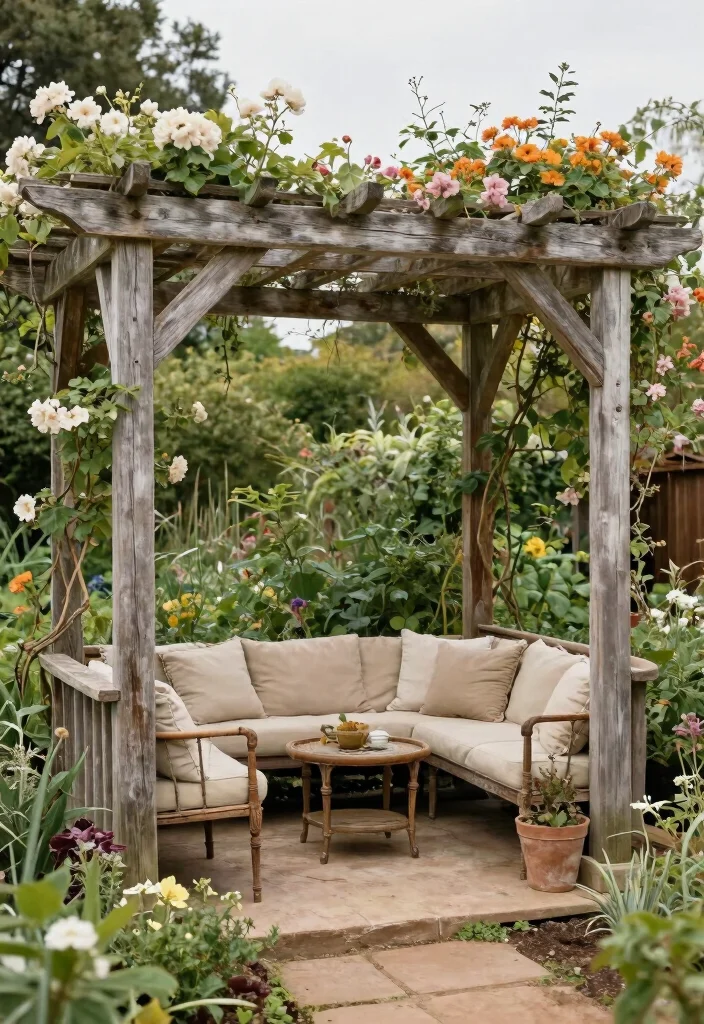 12 Backyard Pergola Patio Ideas With Privacy Screens 10. Vintage Style Pergola with Reclaimed Wood 0