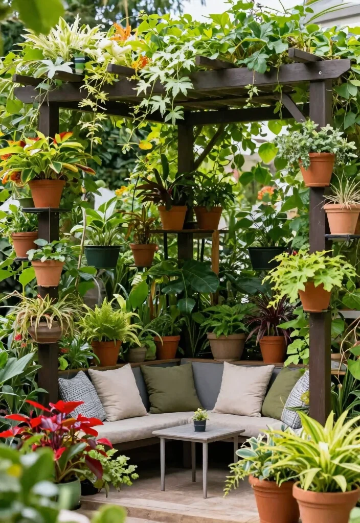 12 Backyard Pergola Patio Ideas With Privacy Screens 4. Vertical Garden Pergola with Integrated Screens 0