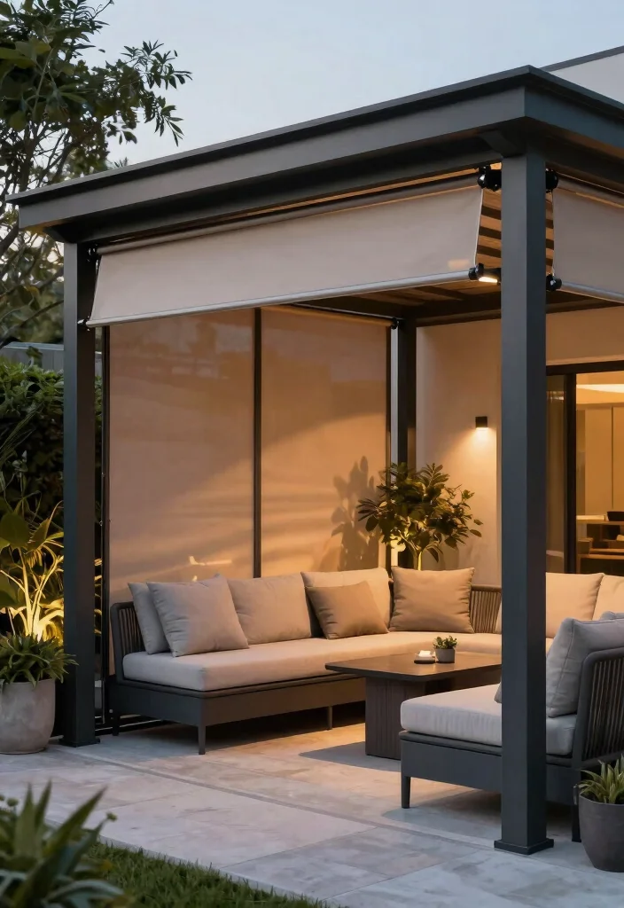 12 Backyard Pergola Patio Ideas With Privacy Screens 8. Pergola with Retractable Screens for Versatility 0