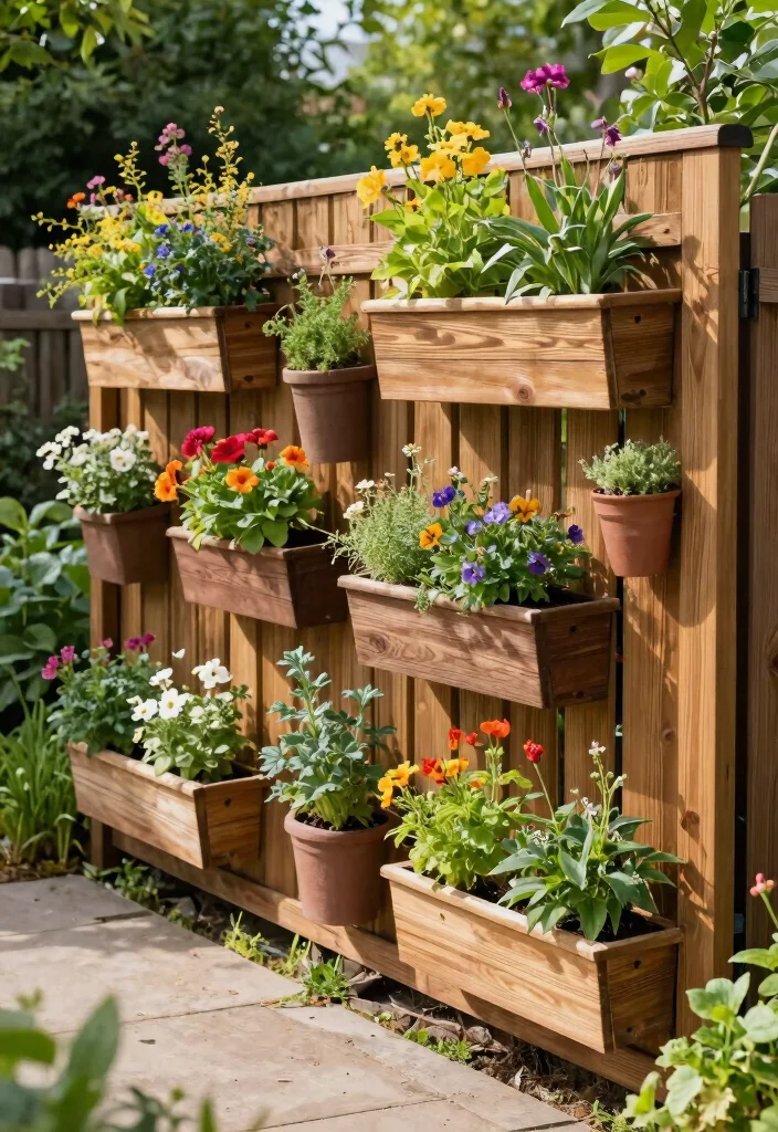 12 Fence Ideas With Plants for Natural Privacy and Soft Edges 11. Artful Wooden Fences with Vertical Planters 0