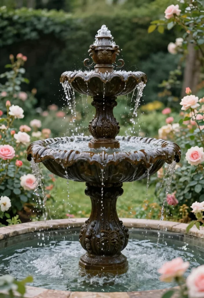 12 Outdoor Fountain Ideas to Add Sound and Movement 12. Vintage Inspired Fountain 0