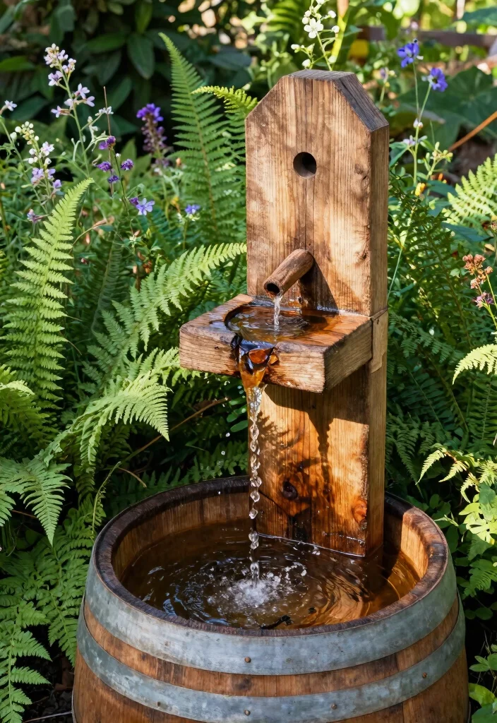12 Outdoor Fountain Ideas to Add Sound and Movement 2. Rustic Wooden Fountain 0