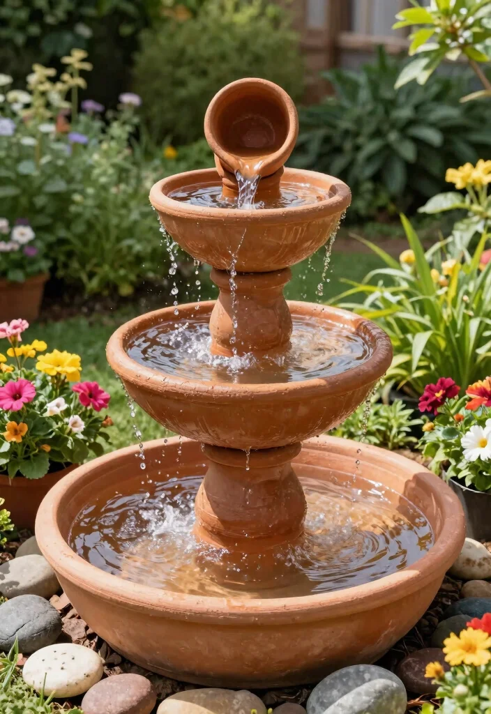 12 Outdoor Fountain Ideas to Add Sound and Movement 7. DIY Pot Fountain 0