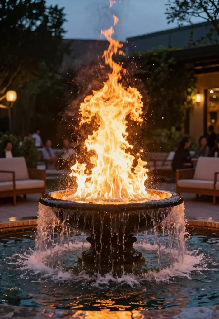 12 Outdoor Fountain Ideas to Add Sound and Movement 9. Fire and Water Fountain 0