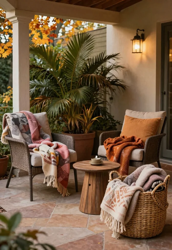 10 Covered Patio Styling Ideas for Every Season (Get Inspired for Fall!) 5 10 Covered Patio Styling Ideas for Every Season (Get Inspired for Fall!) 5. Warm Blankets