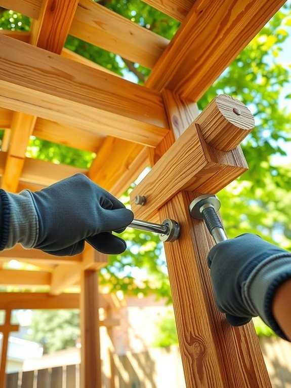 attach beams with bolts securely