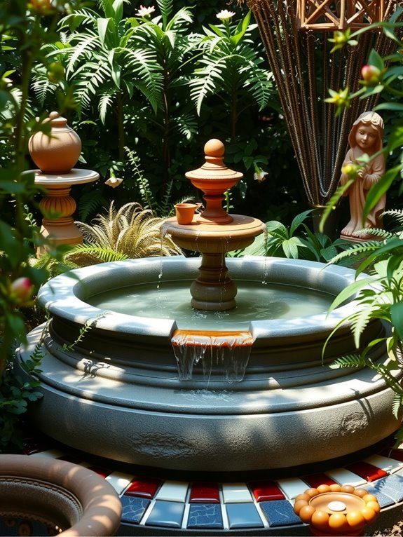 decorative plants frame fountain