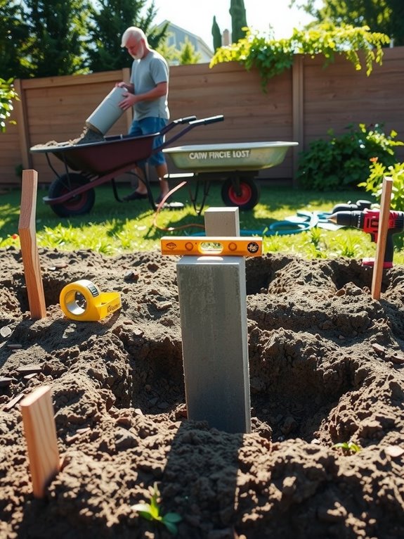 dig holes set posts concrete