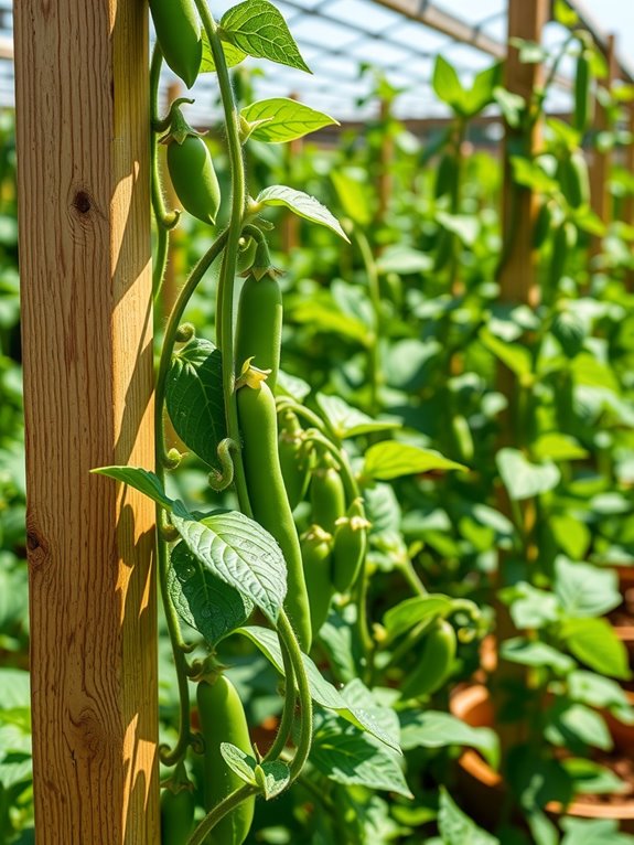 trellised peas ease harvesting